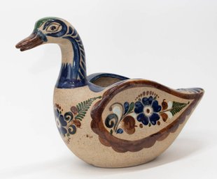 Tonala Mexico Folk Art Pottery Duck Planter