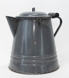 Large Grey Enamel Granitewear Cowboy Coffee Pot