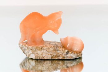4' Alabaster And Stone Fox And Hedgehog Sculpture