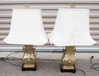 1960s Chinoiserie Scultpural Gilt Bronze Brass Lamps