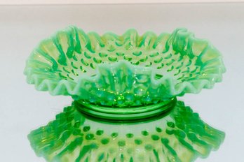 5.75' Green Opalescent Hobnail Ruffled Candy Dish