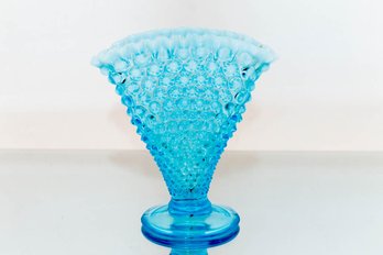 6.5' Fenton Aqua Blue Opalescent Hobnail Fan Vase