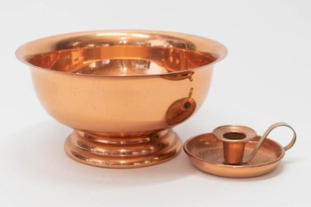 Coppercraft Guild Bowl And Candlestick Holder