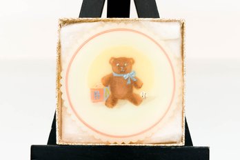 3.25' Fenton Custard Hand Painted And Signed Plate Teddy Bear