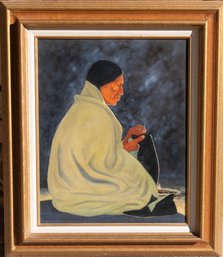 1997 Native Woman Sewing Acrylic On Canvas Charles W Chapman