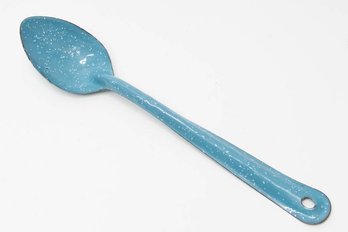 14' Vintage Blue Speckled Enamel Graniteware Serving Spoon
