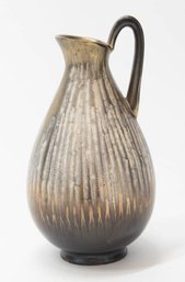 8' Charleston Hand Decorated Gold Rib Glaze Pitcher Vase