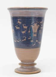 1990 Signed Native Salt Glaze Blue Vase