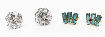 Vintage Clear And Aquamarine Glass Luxury Screw-on Earrings