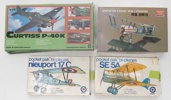 Pocket Pak Bi Planes, Sopwith Camel WWI Fighter And Curtiss P-40k 1:72 Model Kits