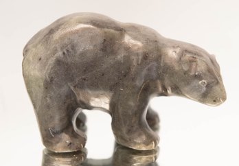 Signed Carved Soapstone Bear Figure Eskimo Art