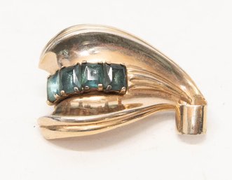 Vintage Gold Tone Abstract Aquamarine Glass Fur Clip