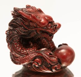 Chinese Wood And Resin Red Foo Dragon