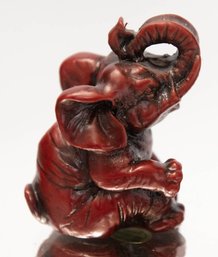 Chinese Wood And Resin Red Happy Elephant