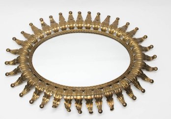 1970s Hollywood Regency Gold Metal Sunburst Mirror