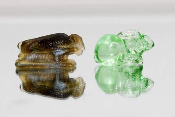 2' Miniature Glass Bison And Rabbit