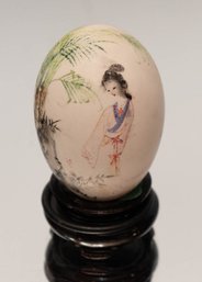 Japanese Hand Painted Artist Signed Plastic Egg On Stand Of A Geisha