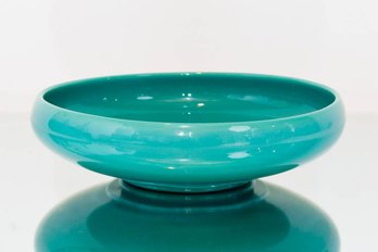 10' Footed Turquoise  Slag Type Unmarked Salad Bowl