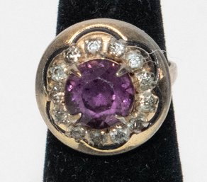 Vintage Glass Purple And Clear Fashion Ring Size 3.5