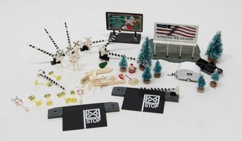 Accessories For Train Sets Includes Railroad Crossing, Trees And Billboards