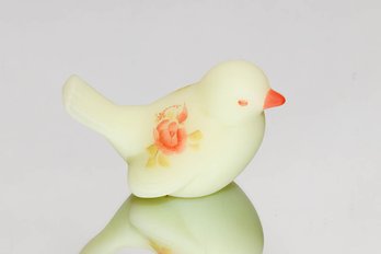 Fenton Yellow Custard Hand Painted And Signed Song Bird With Pink Roses