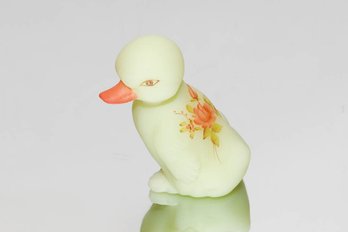 Fenton Yellow Custard Hand Painted And Signed Duckling With Pink Roses