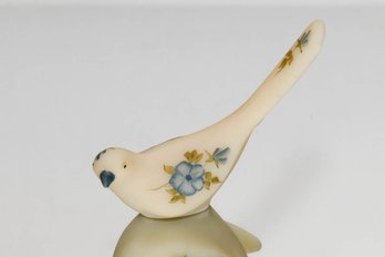 Fenton Cameo Satin Hand Painted And Signed Happiness Bird With Blue Flowers
