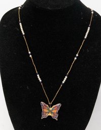 Enamel Double Sided Cloisonne Butterfly Necklace