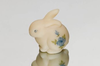 Fenton Cameo Satin Hand Painted And Signed Bunny With Blue Flowers
