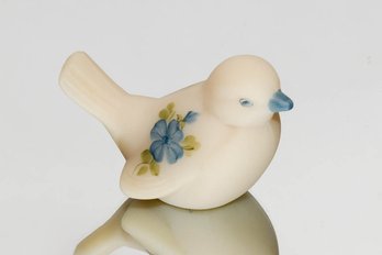 Fenton Cameo Satin Hand Painted And Signed Song Bird With Blue Flowers