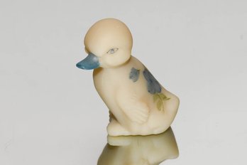 Fenton Cameo Stain Hand Painted And Signed Duckling With Blue Flowers