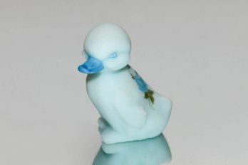 Fenton Blue Custard Hand Painted And Signed Duckling With Blue Roses