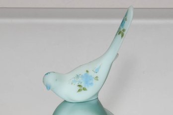 Fenton Blue Custard Hand Painted And Signed Happiness Bird With Blue Roses