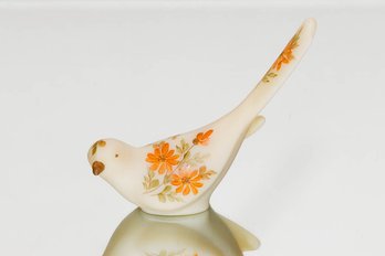 Fenton Cameo Satin Hand Painted And Signed Happiness Bird With Gold Daisies