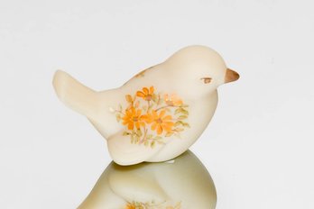 Fenton Cameo Satin Hand Painted And Signed Song Bird With Gold Daisies