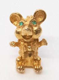 Mouse Gold Tone With Green Gemstone Eyes Pin