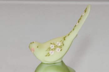 Fenton Yellow Custard Hand Painted And Signed Happiness Bird With White And Pink Daisies