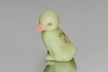 Fenton Yellow Custard Hand Painted And Signed Duckling With White And Pink Daisies