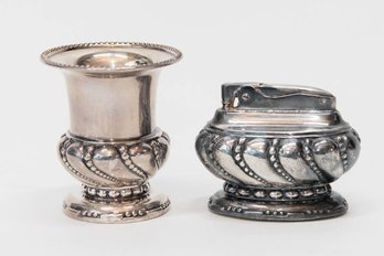 1950s Ronson Silver Plate Table Top Lighter And Candle Holder