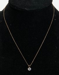 Cubic Zirconia Solitaire 14kt Gold Chain Necklace 1g