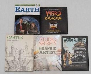 Book Lot Includes Weird Colorado, Castle, Earth And Woody Guthrie
