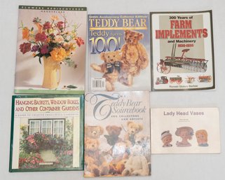 Book Lot Includes Lady Head Vases, Farm Implements, Flowers Rediscovered And Teddy Bear Sourcebook