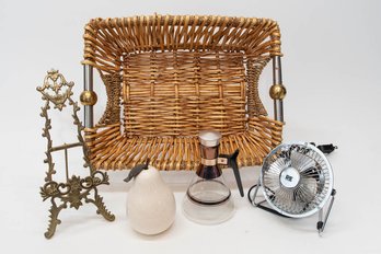 Home Decor Includes Brass Picture Stand, Ceramic Apple And Wicker Basket