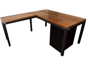 Room&Board Walnut And Steel L Shaped Parson Desk With Sequel File Cabinet (In The Garage For Easy Pick Up