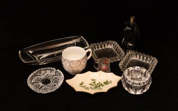 Home Decor Lot Includes Lenox Holly Dish, Coors Souvenir Miniature Mug And Crystal Candle Holder