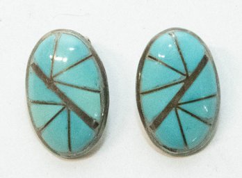 Clip On Holite Turquoise Colored Earrings Signed KEK