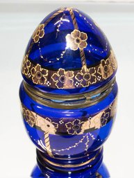 Czech Hand Painted Gold Gilt Cobalt Blue Egg Liquor Set