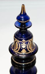 Czech Gold Gilt Hand Painted Cobalt Blue Decanter Bottle