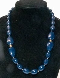 Napier Navy Blue Bead And Gold Tone Necklace