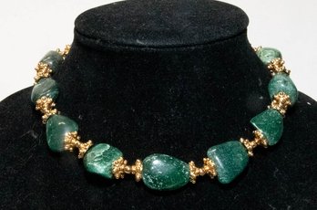 Vintage Marble Stone, Goldtone Choker Necklace